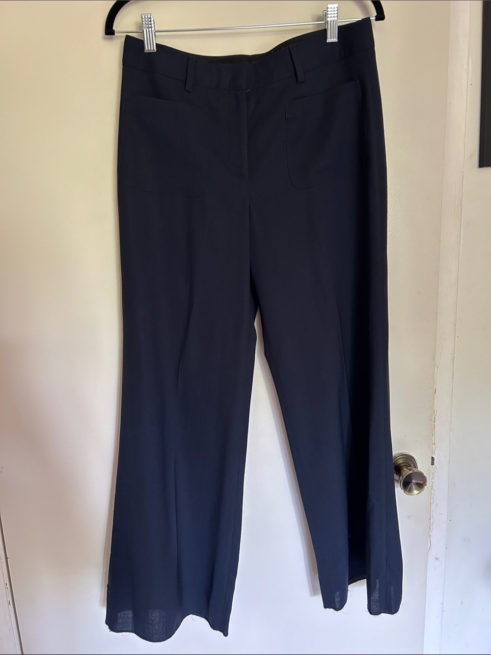 Theory Navy Wool Wide-Leg Dress Pants